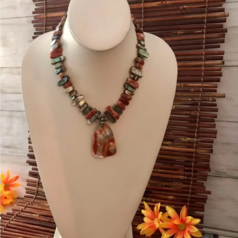 Silpada Sterling Silver Orange Shell Pendant Necklace HTF - Picture 5 of 8